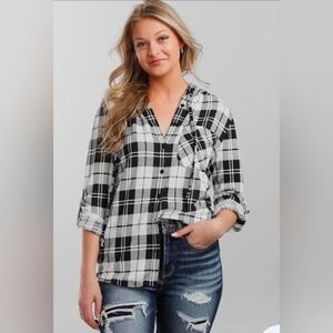 Eden & Olivia Plaid Long Sleeve Button Down Hoodie, 1X